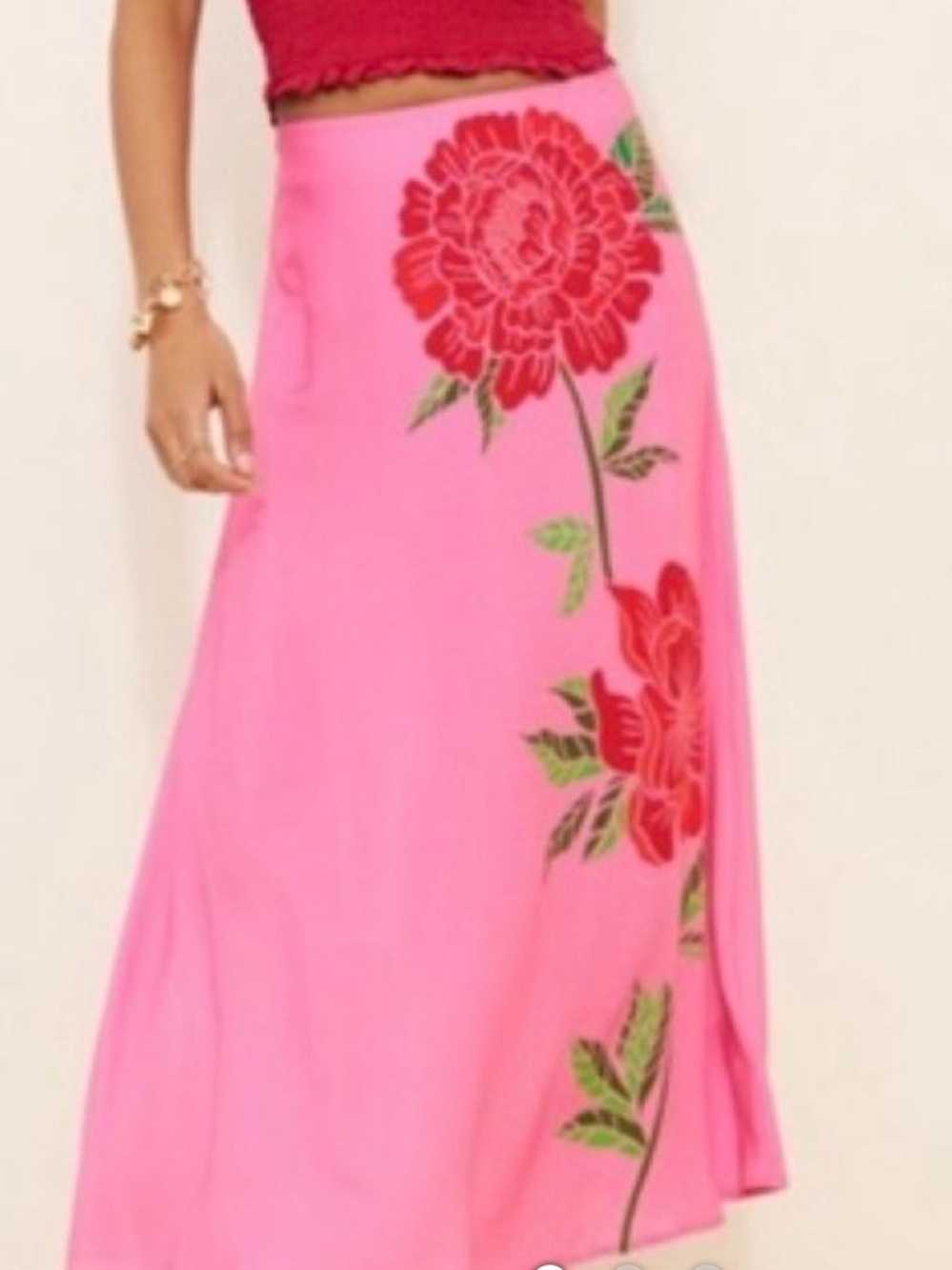 Farm Rio Rose Motif Medium Embroidered Maxi Skirt